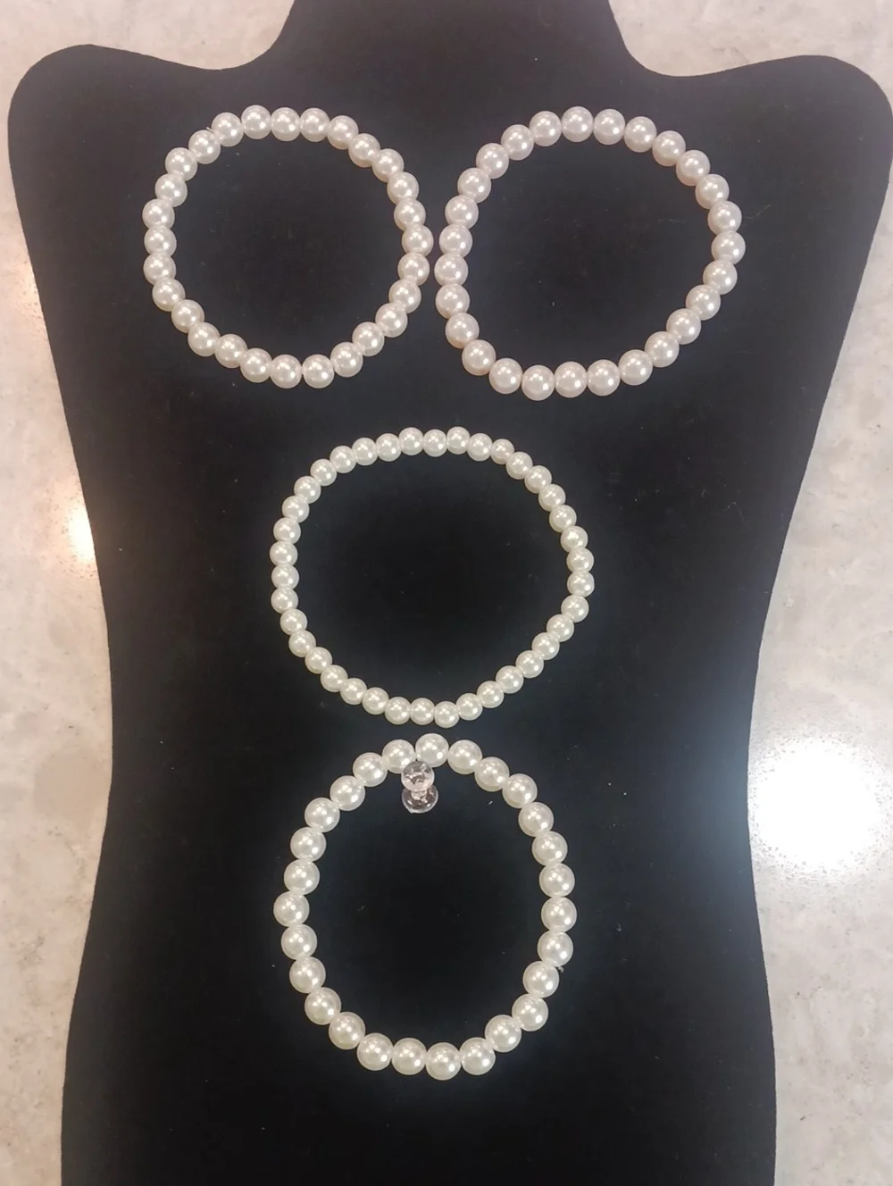 Pearl Bead Stretch Bracelet Set - White Pearlescent